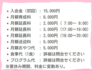 児童くらぶ育成料一覧